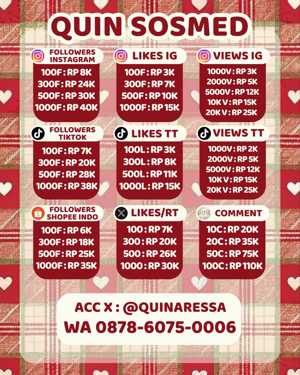 paxksu's tweet photo. Ready — Jual followers likes views tiktok tik tok tt ig shopee instagram indonesia indo like view foll follower jasa buzzer comment beli komen murah upfolls tt wts wtb uplike tambah folls cepat viewers x trusted 7844
๑ acc utama: quinaressa
๑ fastresp wa: 087860750006 https://t.co/g2j49M0UP3