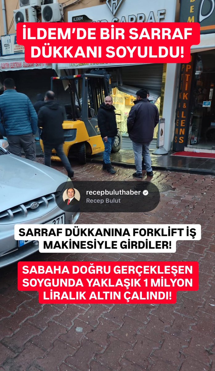 HaberRecepBulut's tweet image. 🔴 #SONDAKİKA | SARRAF DÜKKANINA FORKLİFT İŞ MAKİNESİYLE GİRDİLER!

🔴 İLDEM’DE BİR SARRAF DÜKKANI SOYULDU. SABAHA DOĞRU GERÇEKLEŞEN SOYGUNDA YAKLAŞIK 1 MİLYON LİRALIK ALTIN ÇALINDI!

#kayseri #ildem #soygun #altın