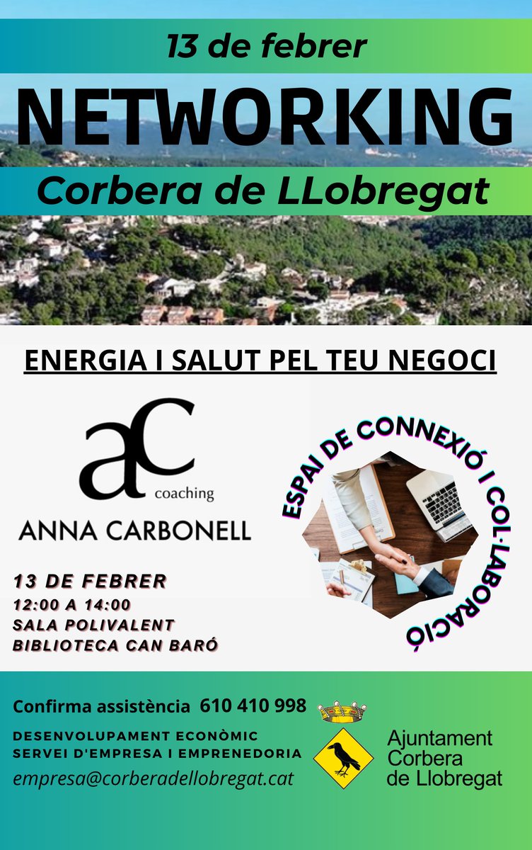🌱 NETWORKING CORBERA: ENERGIA I SALUT PEL TEU NEGOCI

L’ Anna Carbonell —dietista integrativa i coach— ens revelarà hàbits saludables i les claus per pujar l’energia que necessita el teu negoci.

📍 Divendres 13 de febrer | 12:00 h | Biblioteca Can Baró
