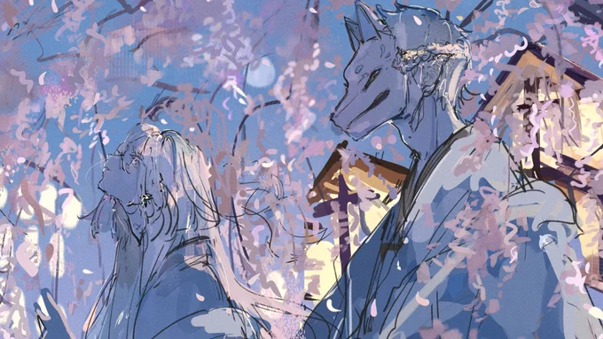満開の桜を描いてます