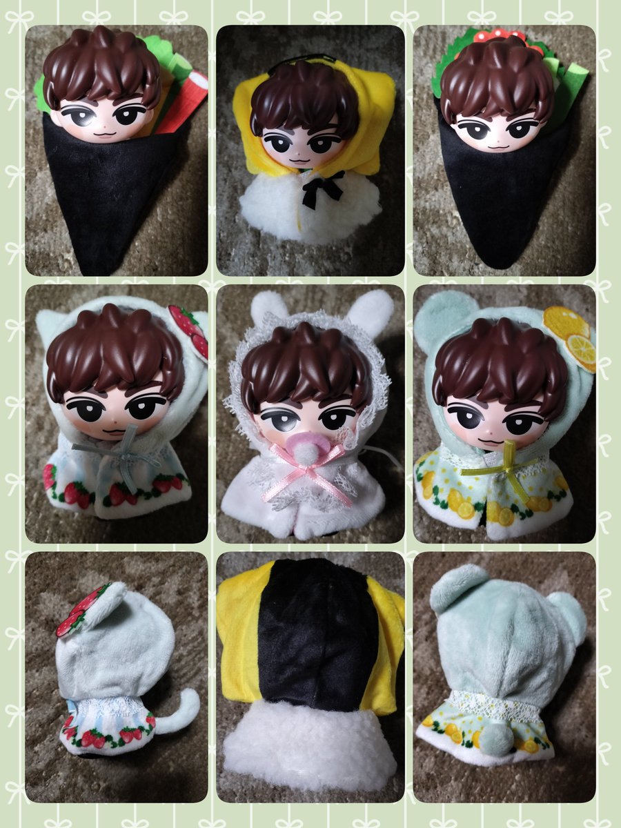 あベビくんに着せるために
ポンチョのガチャガチャを
見つけては回してを繰り返してたら、
結構衣装持ちになったので、
お披露目しまーす💚

どれも後ろ姿まで可愛い💚🥰

本命のポンチョガチャには巡り会えてないんだけど、
これはこれで可愛いから許します😆🫶

本音はえびとネギトロ欲しかった🥹笑