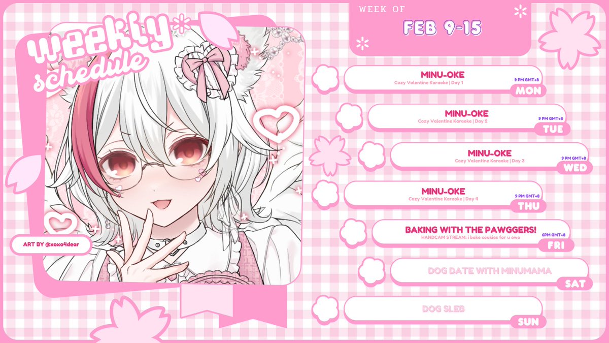 MinuHanaVT's tweet photo. AWAWAWA!!!! ᐡ ᐧ ﻌ ᐧ ᐡ 🌸
minu returns to regularly stweaming!!
thank u for ur patience w me 🐶💖
also valentines is approaching!!!! owo
°❀⋆.ೃ࿔*:・°❀⋆.ೃ࿔*:・°❀⋆.ೃ࿔*:・
🌸 GENERAL : #minuhana
🌸 LIVE: #MinuLIVE
🌸#minugraph
🌸 CLIPS : #clipuhana
🌸 MEME : #MEMEnu
🌸 FAN NAME: Pawggers
°❀⋆.ೃ࿔*:・📷♡₊ ⊹°❀⋆.ೃ࿔*:・ 🌸🐾