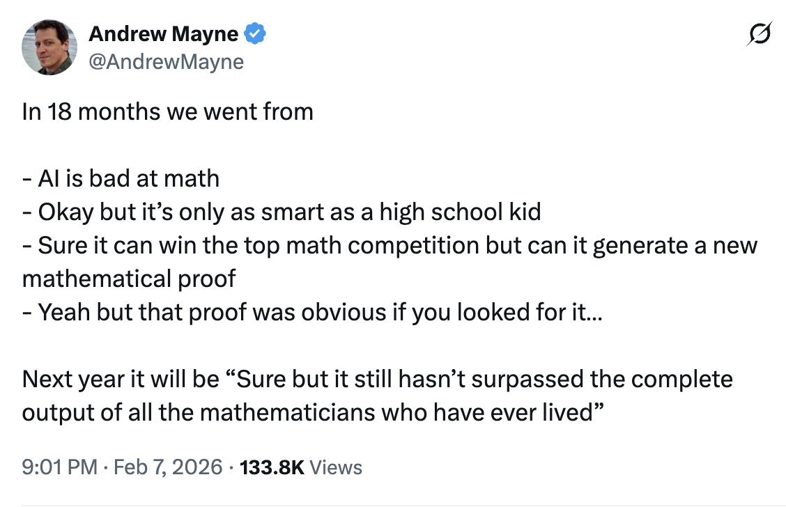 AI's math glow-up in 18 months:

- Back row kid
- Class champ
- Now rewriting the playbook

Still not enough for some people