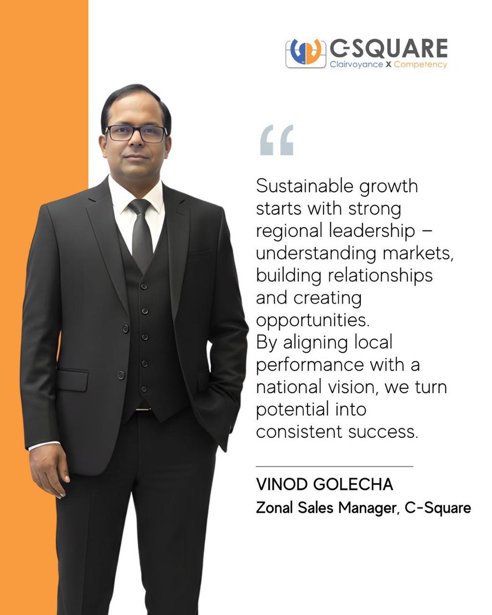 C_SQUARE_INFO's tweet image. At C-Square, sustainable growth is driven by strong regional leadership, deep market understanding and meaningful relationships.

#CSquare #LeadershipInAction #SalesExcellence #RegionalLeadership #BusinessGrowth #PharmaTechnology #MarketLeadership #TeamCSquare #GrowthMindset