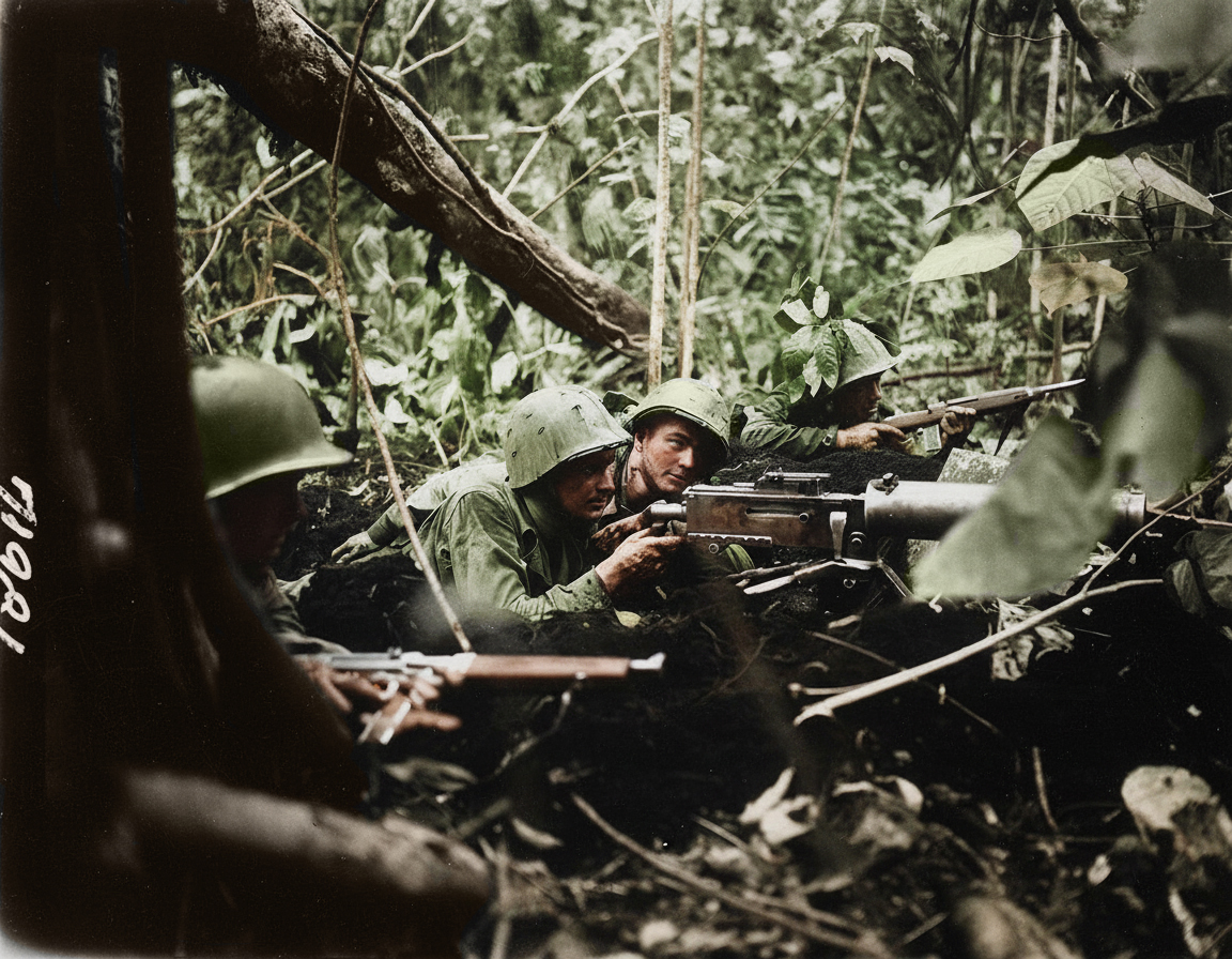 LostInTimeVids's tweet photo. I colorized this footage of Soldiers in a Japanese Jungle, January 1944. https://t.co/1OD2CMqvfF