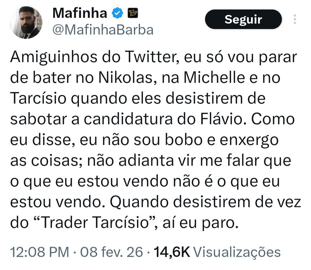 gabrieImanager's tweet image. Sabe qual é a chance da direita vencer as eleições esse ano com esse tipo de “aliado” infiltrado? É zero! Criam inimigos imaginários e teorias da conspiração o tempo todo e afastam pessoas que Flávio vai precisar se quiser ter uma mínima chance.