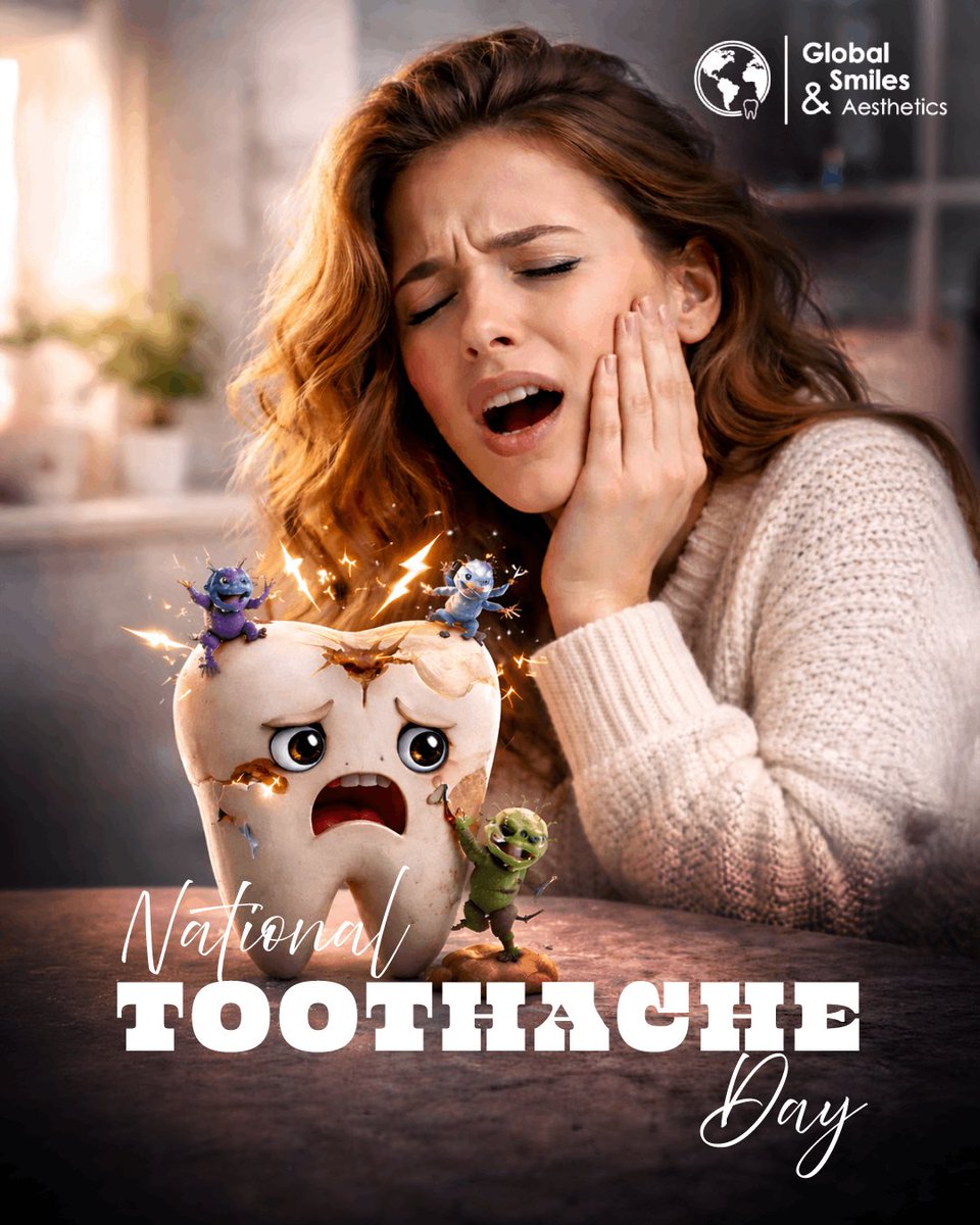 global__smiles's tweet image. 🦷💫 National Toothache Day! 😬

A #toothache is your smile’s alarm 🚨 — don’t ignore it! #Cavities 🦠, gum issues, or #grinding could be the cause.

Prevent pain with #brushing 🪥, flossing 🧵, and regular #dental visits 🏥.

#HealthyTeeth #HappySmiles