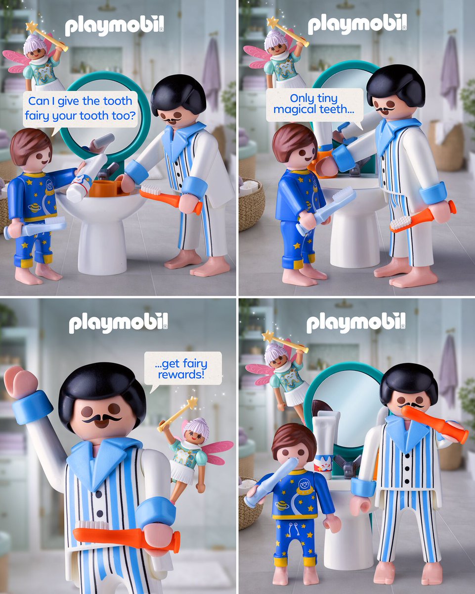 PlaymobilUK's tweet photo. Small teeth, big magic ✨
Only the little ones get fairy rewards! 󰧣
Featuring the Boy &amp; Tooth Fairy (71967) &amp; Man from Victorian Bedroom
(70971) https://t.co/MZ73kPRJFm