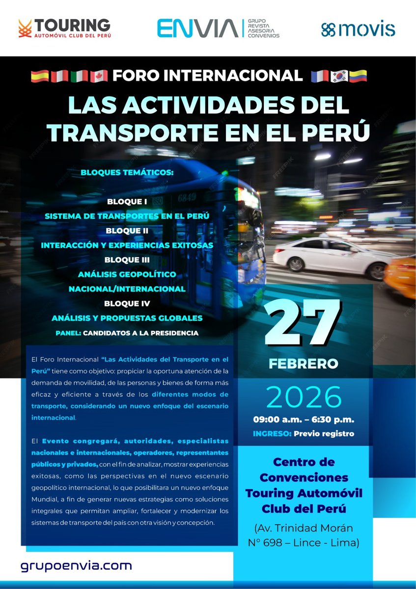 ¡Nos vemos en Perú el próximo día 27 en este foro de #transporte en #Perú!

Julián Sastre, Director General de Consultora Alomón, participará como ponente en este evento, donde hablará de la importancia del #ferrocarril y los nodos intermodales para el desarrollo de la economía.