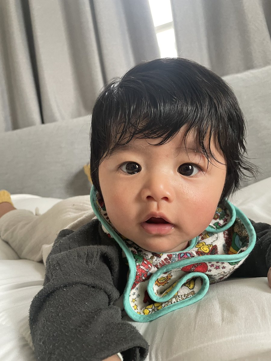 DAIBUSOU's tweet image. 最近音楽とカレーしすぎて 、ROCK UP!の新作全然出ないやんのがバレたので、焦って今朝から必死にデザイン作業に勤しんでいたら、ベビ丸が「父が家で仕事してる、、」って顔でこっちを見てきました

4ヶ月のベビ丸は今日もバブい。
#ベビ丸冒険記