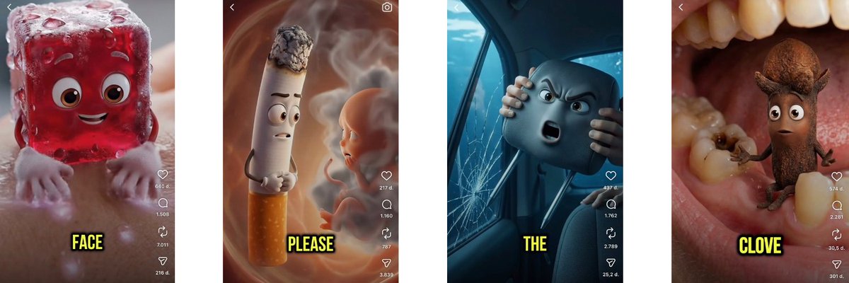 $120k+/month campaigns are quietly being built with characters instead of creators

not mascots
not cartoons for kids
but everyday objects given a voice and a point of view

an ice cube warning about skin damage
a cigarette talking to a fetus
a car airbag explaining impact in