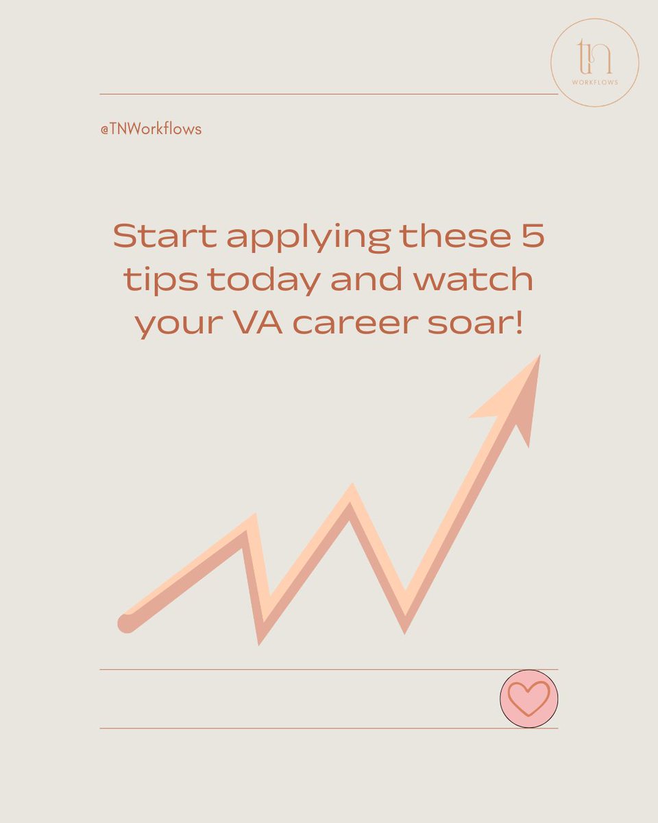 tnworkflows's tweet photo. These 5 essential tips will help you work smarter, impress your clients, and grow your VA career. 🚀

Which tip are you going to start with today?

#tnworkflows #Entrepreneur #Businessowners #VABusiness #Wellness #VirtualAssistantLife
#VAcommunity
#LevelUpYourVA
#RemoteWorkTips https://t.co/MVYjOuqxs7