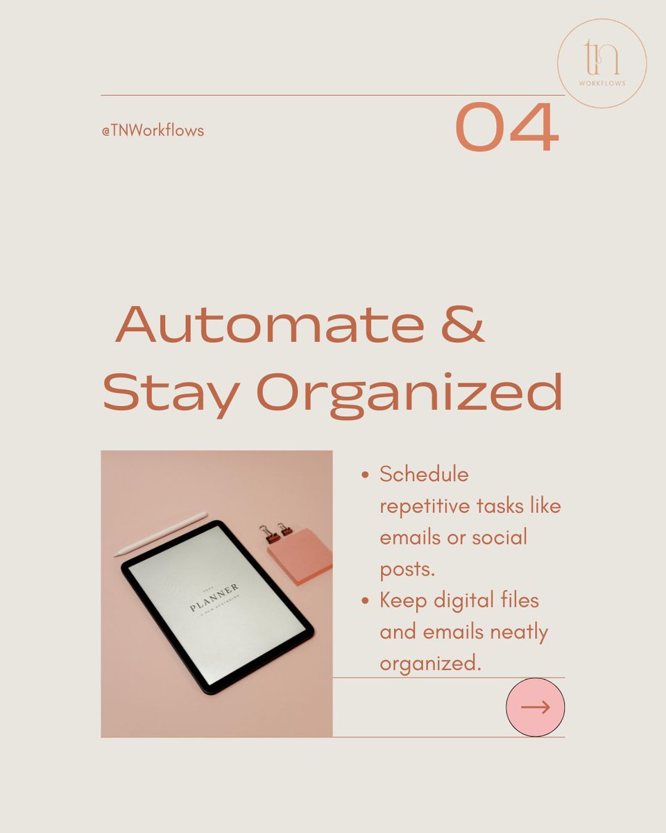tnworkflows's tweet photo. These 5 essential tips will help you work smarter, impress your clients, and grow your VA career. 🚀

Which tip are you going to start with today?

#tnworkflows #Entrepreneur #Businessowners #VABusiness #Wellness #VirtualAssistantLife
#VAcommunity
#LevelUpYourVA
#RemoteWorkTips https://t.co/MVYjOuqxs7