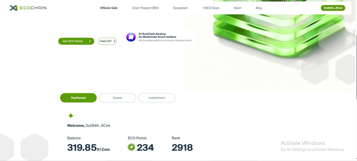 Lfgdeep's tweet photo. Simple Guide to X1 Ecochain

Cost: $0
Reward: Confirmed 🪂

X1 EcoChain is a green (eco-friendly) Layer-1 blockchain that is EVM compatible, built for fast and cheap transactions, and designed to run on very low-power nodes instead of energy-heavy mining.

How to join:
➠ Go to https://t.co/QGGkprmF5i
➠ Connect Socials accounts
➠ Complete Social Quests
➠ Complete Daily Quests
➠ Mint Nomis Score for X1 Activity
👉 Required: Must have Nomis Multi-chain Score Minted
👉 If you have it before, no need to mint again, just mint X1 Score for Free

That's all 

For more turn on notification 🔔 
Join WhatsApp link on Bio ☝️