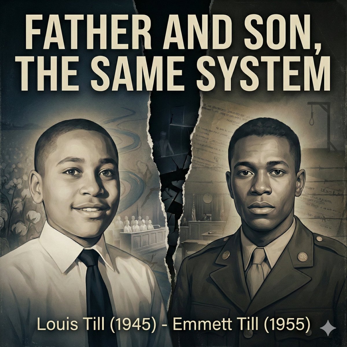 Emmett Till’s lynching in 1955 did not begin with him.
Ten years earlier, his father, Louis Till, was hanged by the U.S. Army after a racially biased court‑martial in Italy. 
The same system deciding their fate.
Source: NPR, “Emmett Till’s Father Was Also Hanged” (2016)
