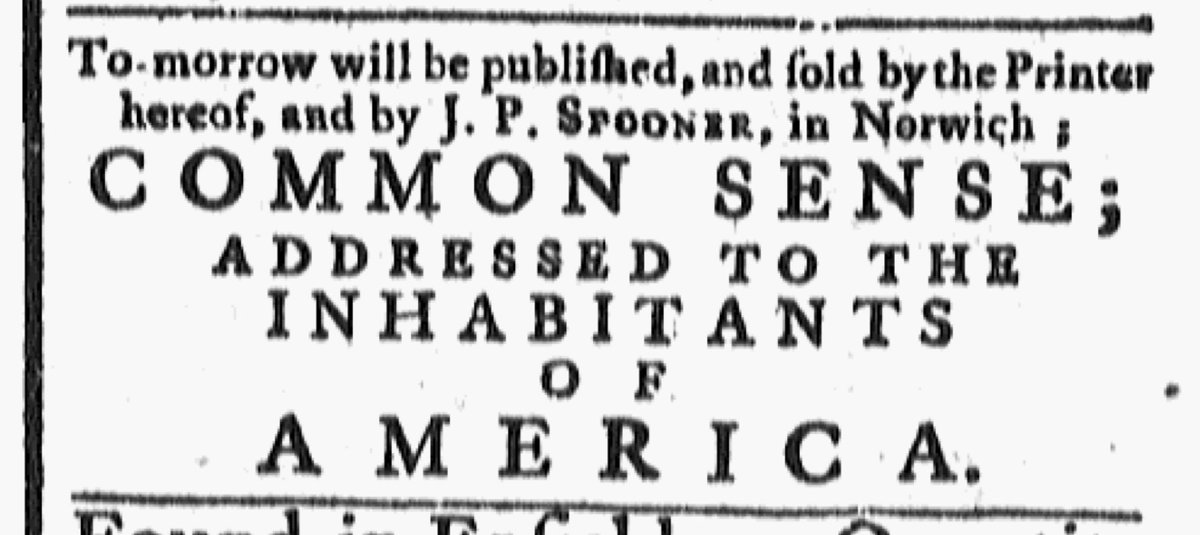 What was advertised in a revolutionary American newspaper 250 years ago today?

“Sold by the Printer hereof… COMMON SENSE.”

Adverts 250 Project: Featured Advertisement for February
#Adverts250

Learn more: adverts250project.org/2026/02/23/feb… (Image: Connecticut Gazette, 2/23/1776, <a href="/Readex/">Readex</a>)