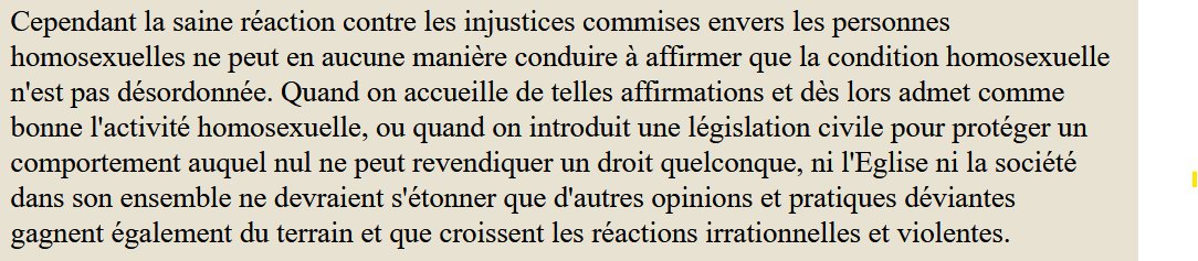 Philocognitif's tweet photo. Et moi je repense à ce passage terrifiant d'un document romain de 1986 : "Quand la législation civile protège le comportement homosexuel, nul ne devrait s'étonner que croissent les réactions violentes"
#NotMyChurch #cathogay #homophobie https://t.co/Hkt77jUdZp