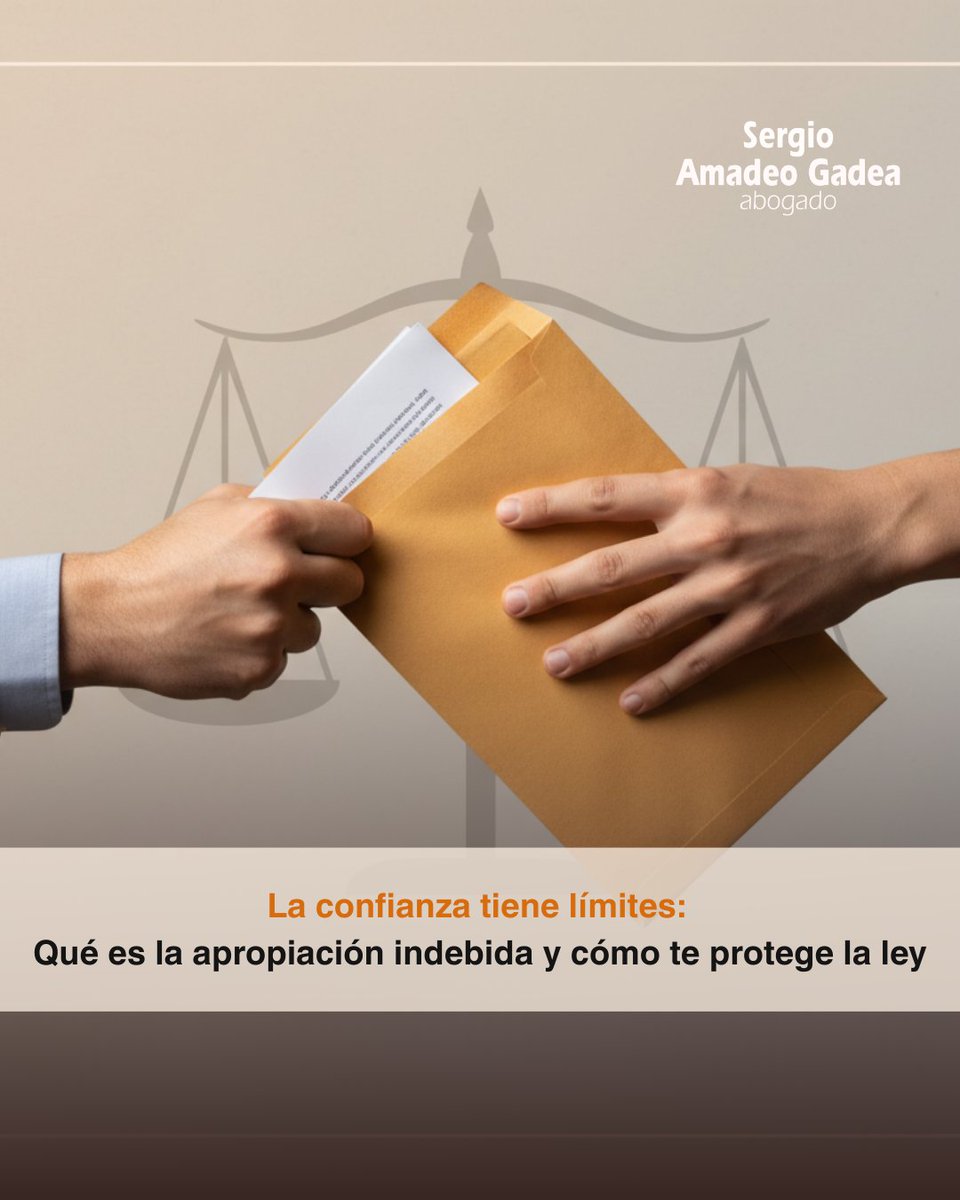 sergioamadeo's tweet photo. La apropiación indebida ocurre cuando alguien recibe bienes o dinero y no los devuelve. 🤝⚖️

No es robo ni estafa, pero la ley lo castiga con firmeza.

📞 986 220 424 | 609 672 292

#DefensaLegal #DerechoPenal #AbogadosVigo #sergioamadeo #abogado https://t.co/XtrWAK51al