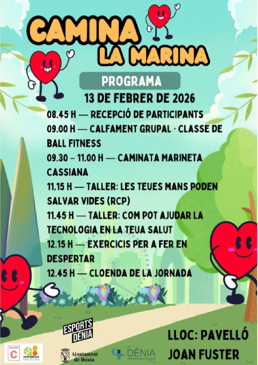 DeniaHospital's tweet photo. 🚶‍♀️🌊 CAMINA LA MARINA! Mou-te, comparteix i gaudeix del camí!

El pròxim 13 de febrer celebrem una jornada per caminar junts i fer salut en bona companyia.

T’hi apuntes? 💚

#CaminaLaMarina #CaminadaPopular #VidaActiva #Salut #Territori #GentQueCamina #FemPoble #AireLliure https://t.co/Zp0Way2kMs