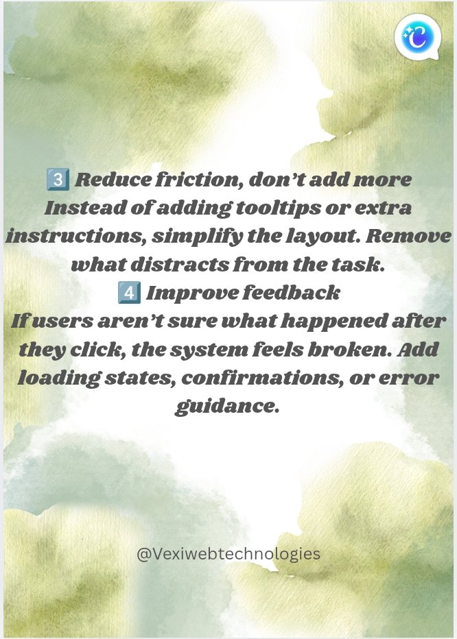 vexiweb1's tweet photo. Fixing a UI/UX issue isn’t about making it prettier.
It’s about: • Finding the real usability problem
• Reducing friction
• Making actions clearer
• Giving better feedback
Good UX removes hesitation.
#UIUX #UXDesign #ProductDesign #UXTips https://t.co/HarbYvvyxd