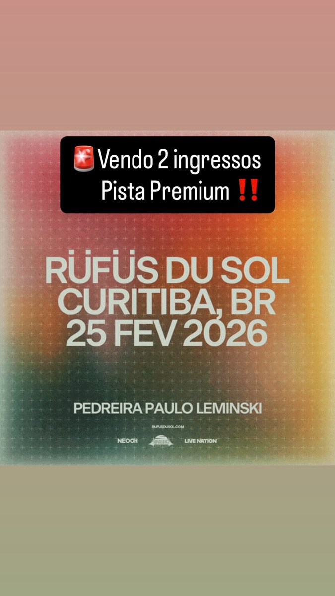 Matheusmoraeszz's tweet image. Vendo 2 ingressos Pista Premium #rufusdusol #innerbloom #cwb #curitiba #ingresso #vendo