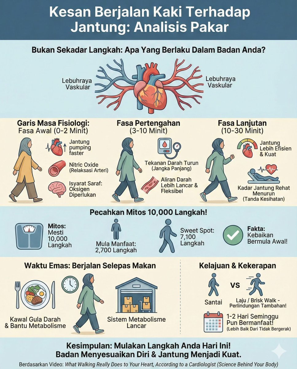 Ramai antara kita beranggapan berjalan kaki hanya sekadar aktiviti membakar kalori. Namun, analisis daripada pakar kardiologi mendedahkan sesuatu yang jauh lebih mendalam tentang fisiologi tubuh kita.

Bayangkan jantung anda sebagai pam dan arteri sebagai sistem lebuhraya.