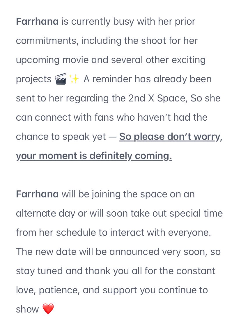 Missed speaking to Farrhana on X Space? Don’t worry, another chance is on the way 💫 - Only a Few Days Left ✨

#FarrhanaBhatt #FarrhanaRebellions #FarrhanaBhatt𓃵 #SpaceX