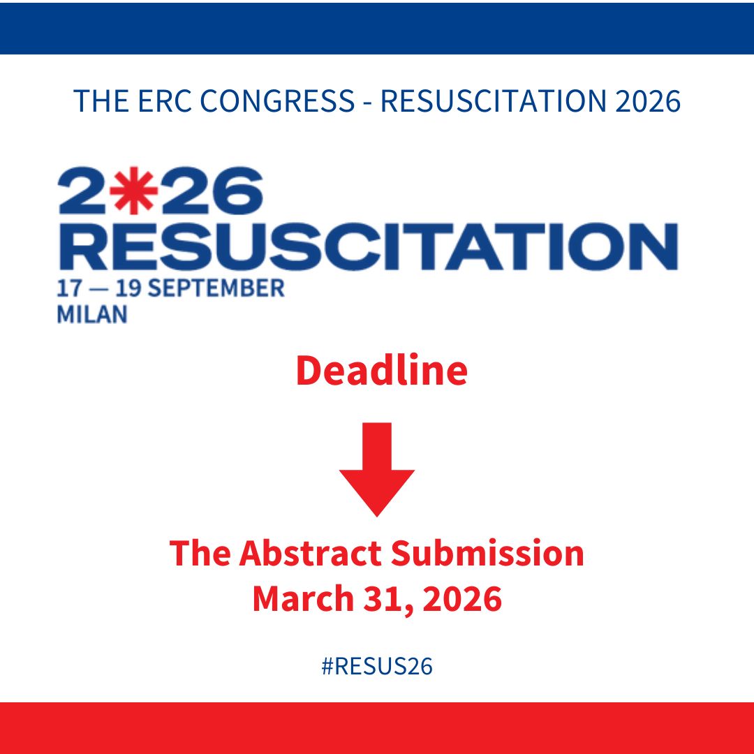 ⭐ Call for Abstracts Now Open! 🌟 
✅ Abstract submission for the ERC Congress – Resuscitation 2026 is officially open! 

💙We welcome abstracts across all areas of resuscitation — from basic and advanced life support to paediatric and neonatal care, post-resuscitation care,