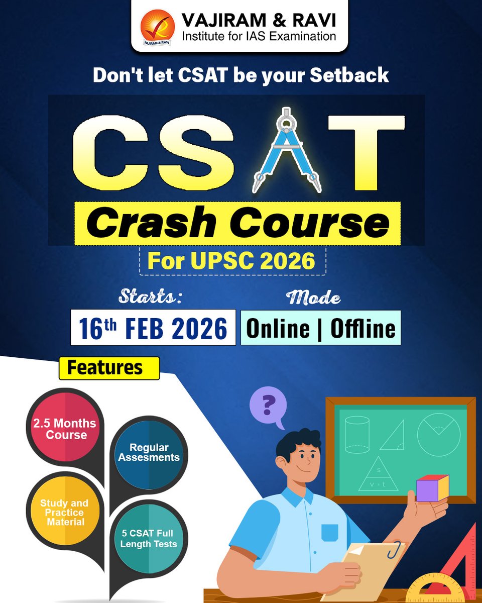 VajiramRavi's tweet photo. If you’re preparing for UPSC 2026, don’t let one paper undo months of hard work.
Practice regularly. Clear the cutoff comfortably.
To know more: https://t.co/MIf4pWtrD9

#CSAT #CSAT2026 #UPSC2026 #UPSCPrelims #UPSCPreparation #CSATPrep #CSATFailure #PrelimsReality https://t.co/p6rWFyvcuc
