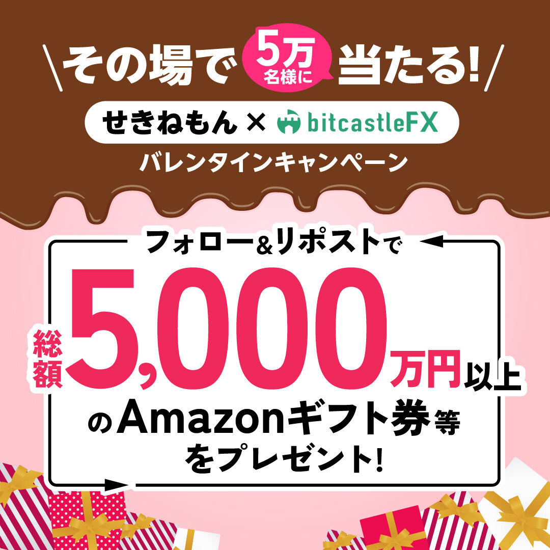 sekinemon's tweet photo. 【せきねもん×bitcastleFX】バレンタインキャンペーン🎉
bitcastleFXとのタイアップキャンペーン開催中！

bitcastleFX内でもたくさんお金配布してますので是非この機会にご参加を！

【応募方法】
1⃣ @sekinemonをフォロー
2⃣ この投稿をリポスト
3⃣ 以下のURLから抽選
https://t.co/8YBLvrL5i9 https://t.co/VVCjCAKduE