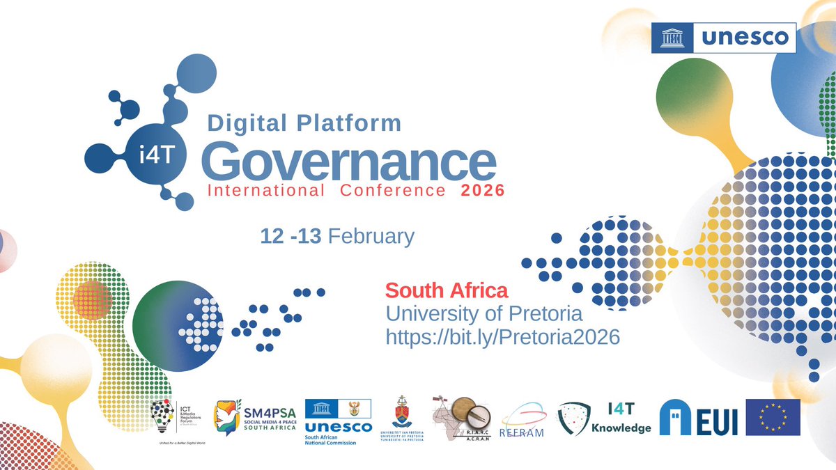 UNinSouthAfrica's tweet photo. The @UNESCO #internet4trust International Conference on Digital Platform Governance opens in 3 days! 
 Follow the live-streaming of the most significant global event on platform transparency and accountability on February 12 and 13: https://t.co/fIN2wzL9xH https://t.co/k7WOhuYrHu