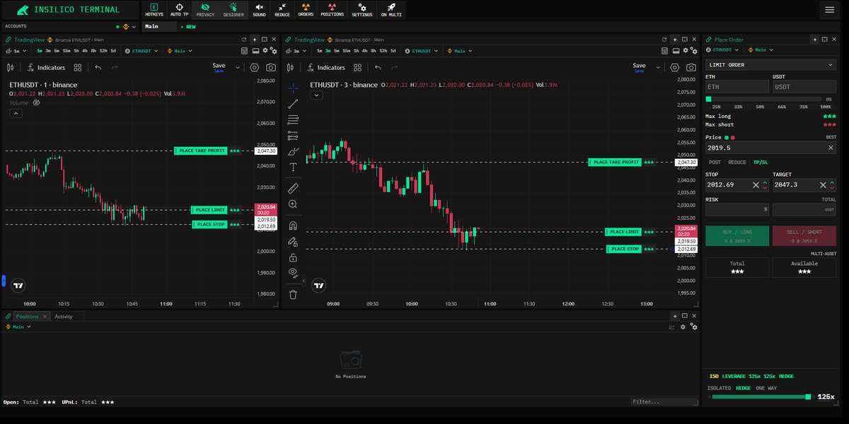 humblegod2002's tweet photo. @InsilicoTrading sure here are my two SIMPLIEST layouts for scalping: 

 - 2 charts to not get fucked by 1 minute shenanigans and follow 3m tf closes for confirmation 
- layout for Auto TP &amp; orderbook visuals (if you like some shiny things)  

MAX LEVERAGE IS REQUIRED https://t.co/W05Xalsktk