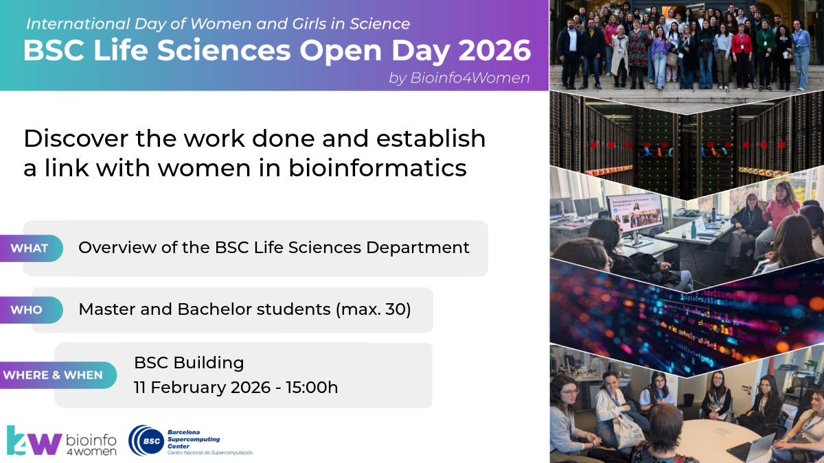 📢BSC Life Sciences Open Day 2026.

The event showcases the work of women bioinformaticians at BSC, offering students the opportunity to learn about real research careers in life sciences, bioinformatics, and #AI, and to visit the MareNostrum 5 supercomputer.

📅 11 Feb 2026 - ⏰