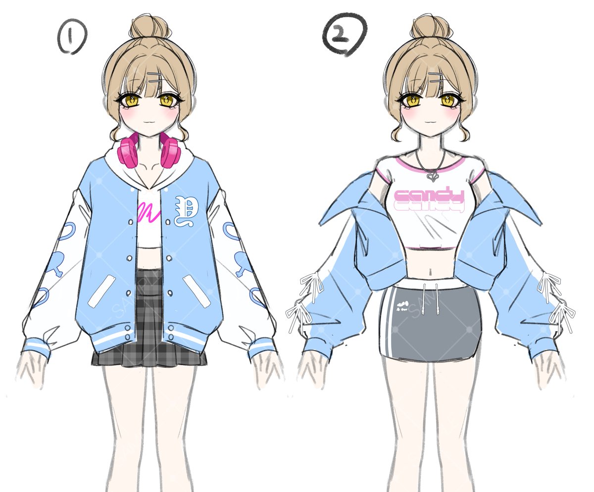 ちなみに今回の衣装デザイン案はこんな感じでした～
カジュアルスポーティさ？意識⊂( ᴖ ̫ᴖ )⊃🩵