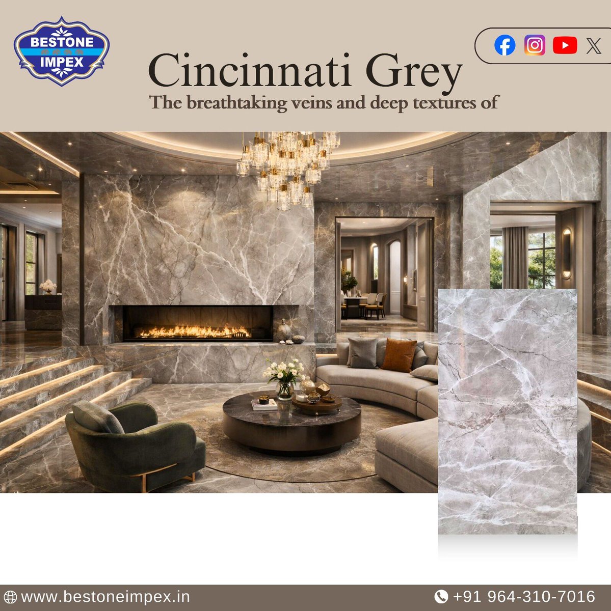 Bestone_impex's tweet photo. Cincinnati Grey marble with bold veins and deep brown textures adds character to modern interiors.
A strong, balanced choice for floors and feature walls.
#CincinnatiGrey, #GreyMarble, #VeinedMarble, #NaturalStone
#MarbleCollection @Bestone_impex
📲 https://t.co/rGvfEnd68B https://t.co/coNybUmBF6