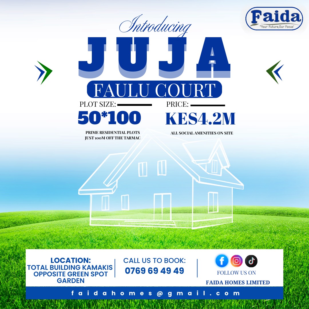 FaidaHomes's tweet photo. At Faida Homes, we believe in building futures with clarity and trust. Our 50x100 plots at Faulu Court, located just 100M off the https://t.co/3nmGliMXyT us on 0769694949 #PropertyKenya #LandOwnership #BuildingDreams #SmartInvesting #OwnYourPlot https://t.co/VL2dql1TEX