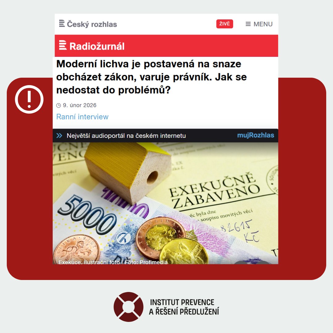 🎙️ „V poslední době se setkáváme s drobnými podnikateli, živnostníky, kteří se dostanou do finančních problémů nejen z jejich podnikání, ale i z osobního života, kvůli rozvodu, dědictví, nemoci atd.,“ uvedl náš legislativní expert Jakub Sosna v ranním interview <a href="/CRozhlas/">Český rozhlas</a>