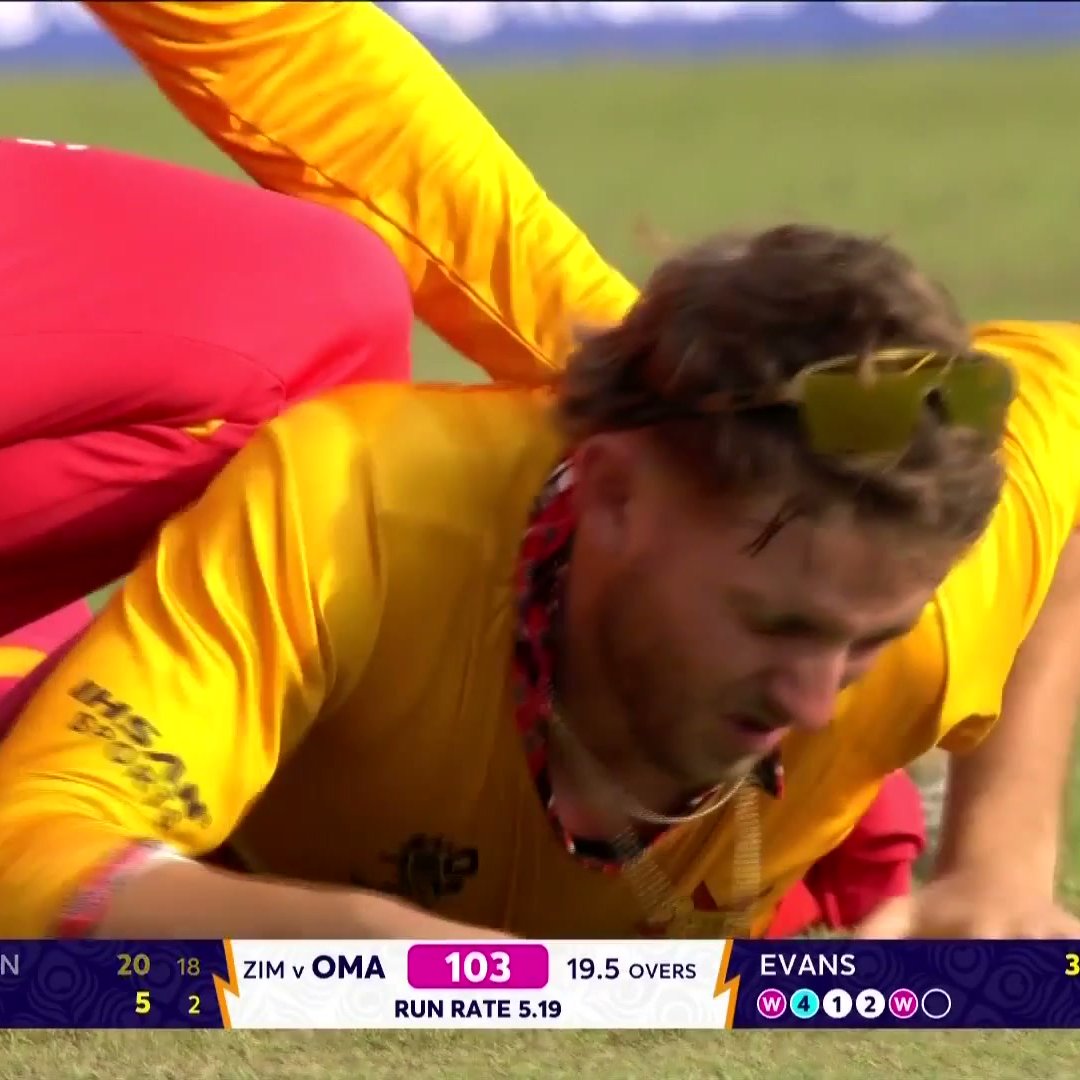 SportCrux's tweet photo. We already got catch of the tournament by Brian Bennett!! #T20WorldCup #ZIMvsOMN https://t.co/CJHrRra6iH