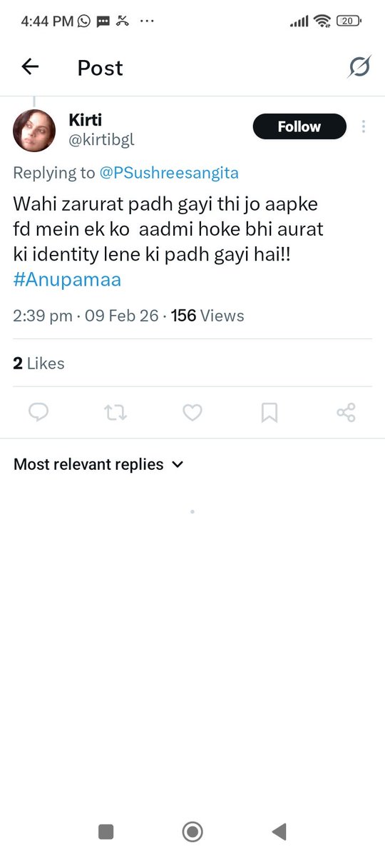 #Anupamaa ki Kirti.. Unblock kar ke reply do n chor ki tarah phir se block kar ke bhag jao.Galat koun hai pata chal raha . N mujhe nidhi mehta ne dhamki di thi n ye sab bole thi n tere karma gyan ke acc aaj ushko jab return gift mil rahe tab main boli but Tu kyoun bawli ho rahe