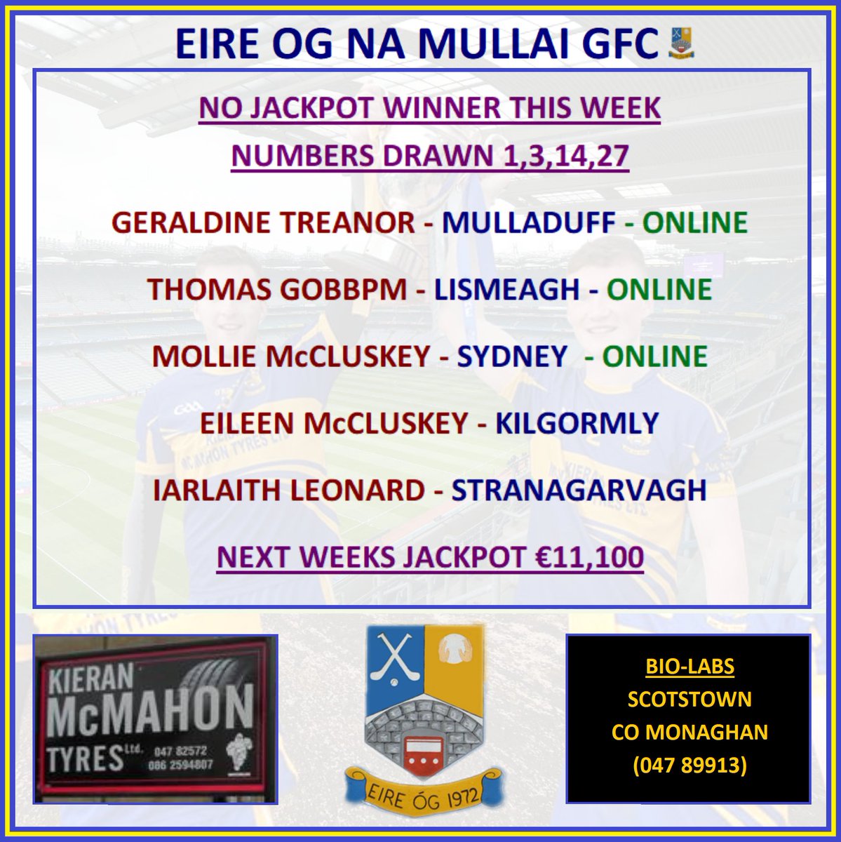 LOTTO RESULTS FEBRUARY 8TH
Get all the latest news on the Éire Óg Na Mullaí CLG app member.clubspot.app/club/eire-og-n…