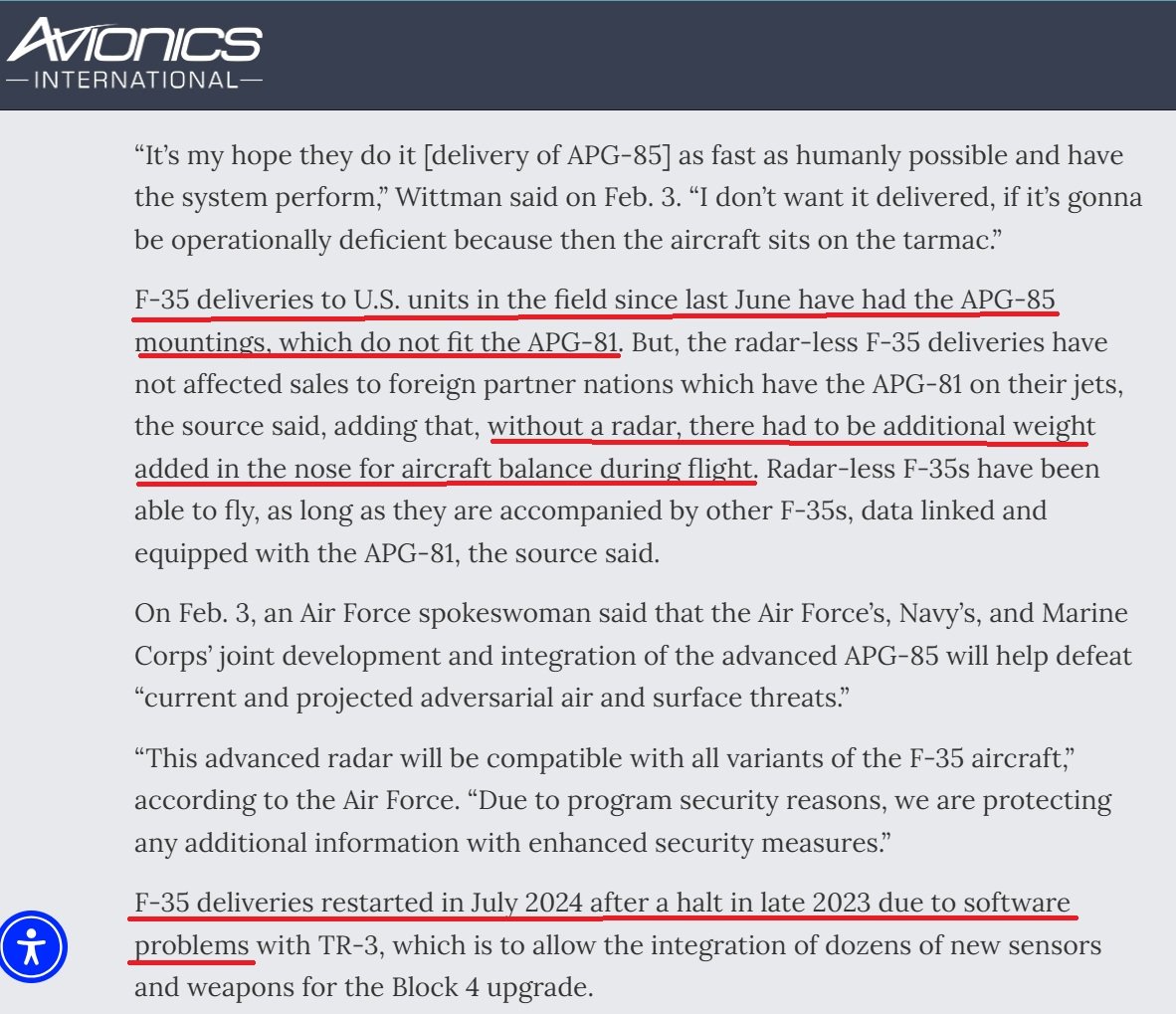 TanYuanda's tweet photo. @zhao_dashuai Lockheed has been quietly producing and shipping a new F-35 version too: radar-less, networking version.

https://t.co/GiysrHqozg https://t.co/rkzBzXfsiQ