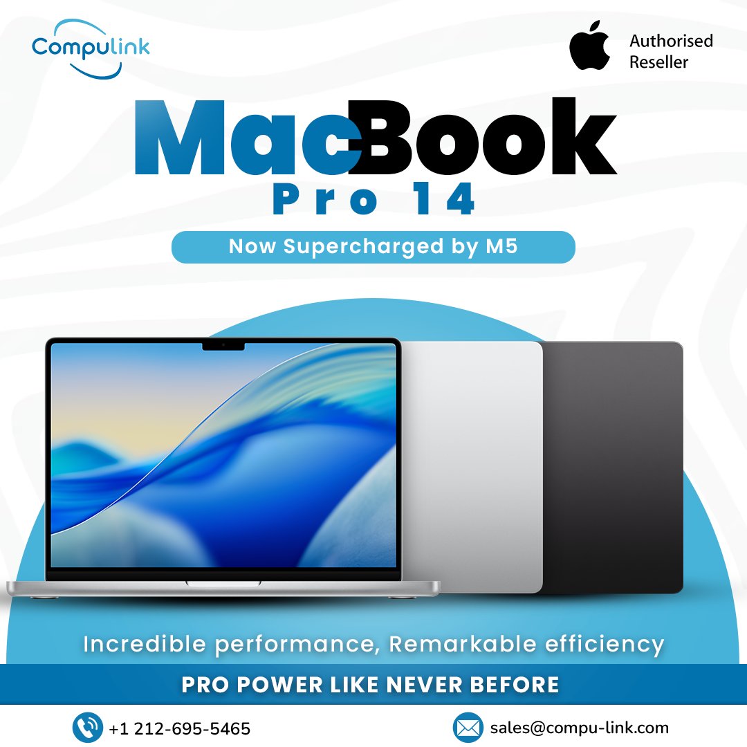 CompulinkTech's tweet photo. Meet the new MacBook Pro 14 — now supercharged by M5.
.
Contact no.- +1 212-695-5465
Email id: sales@compu-link.com
Website: https://t.co/u5GIC5L9w9
.
#macbookpro14 #appleauthorisedreseller #appleproducts #properformance #m5chip #powerandperformance #creativelaptops #compuLink https://t.co/Td7utYNhhU