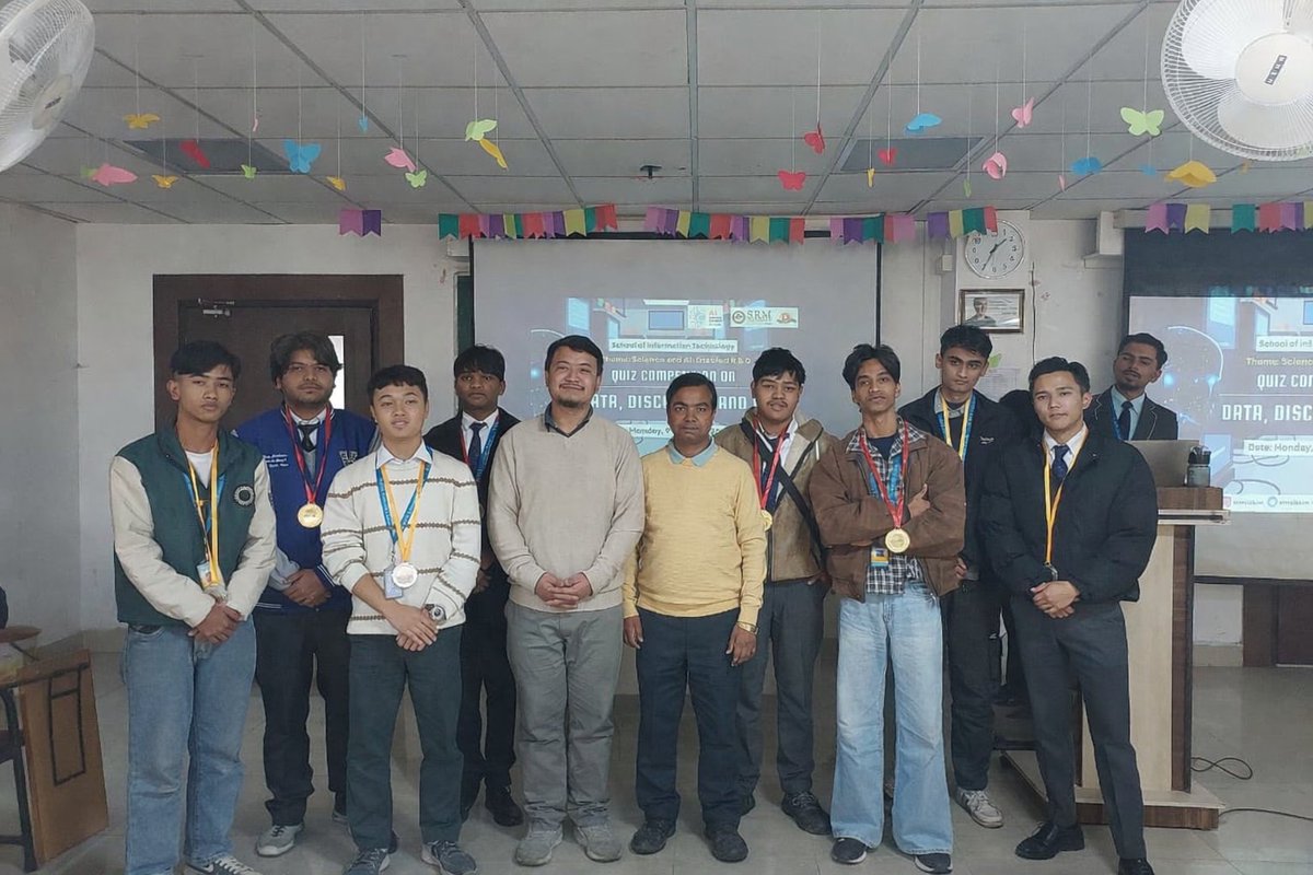 SrmSikkim's tweet photo. A glimpse into an engaging Quiz Competition on “Data, Discovery, and AI” organized by the School of Information Technology, SRM University Sikkim, aligned with the theme Science and AI-Enabled R &amp; D under the India AI Impact Summit 2026. https://t.co/l366wTWEBn