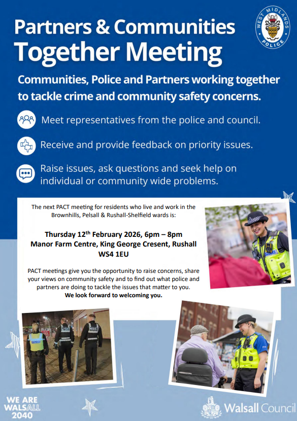 PACT Meeting for residents living in the #Brownhills #Pelsall &amp; #RushallShelfield wards.