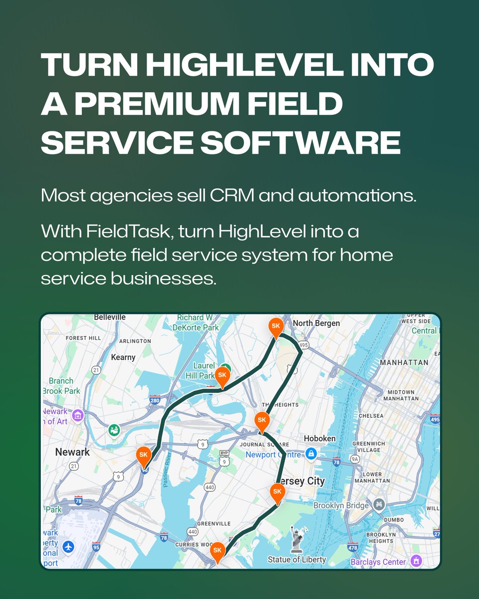 fieldtask's tweet photo. Most agencies sell CRM + marketing.

Very few help clients run operations.

With FieldTask, turn HighLevel into a complete field service system: jobs, scheduling, dispatching, route optimization, technician tracking &amp; invoicing.

Not just funnels. A full GHL field service app. https://t.co/4SceN8C0Iu
