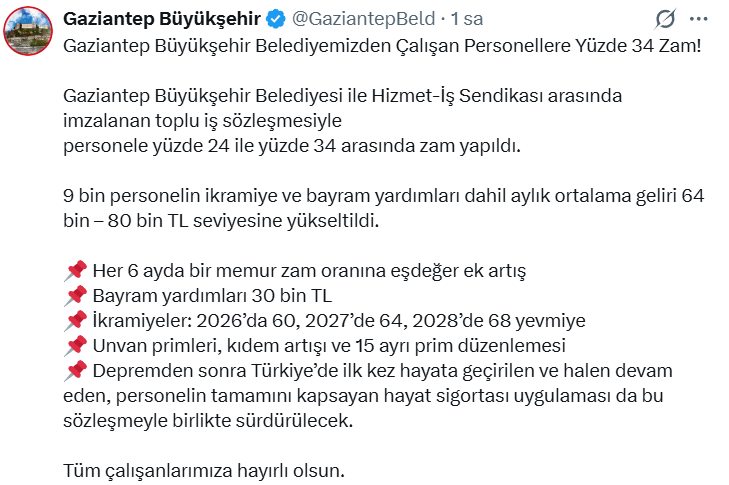 SedatAtlas79's tweet photo. Gaziantep’te belediye işçileri %24–34 zam alırken, ikramiyeler artarken, bayram yardımları 30 bin TL’ye çıkarken bir soru kaçınılmaz:
👉 Sarı memur sendikaları ne yapıyor?
👉 Sarı memur sendika üyeleri ne bekliyor?
Aynı ülkede, aynı enflasyon altında
 📉Memura reva görülen zam ve maaşlar ortada
 📉Refah payı yok, ikramiye yok, tediye yok, gerçek toplu sözleşme yok
 📉Masada güçlü duruş yok
İşçi sendikaları kazanım elde ederken, sarı memur sendikaları yıllardır “imza atıp geçme” sendikacılığı yapıyor.
Aslında sorun sarı sendikada değil. Sorun, yetkiyi sarı sendikalara veren memurda !!!
Yetkili ama etkisiz sendikacılık artık sorgulanmalı. Memur sadaka değil, emeğinin karşılığını istiyor.
Not: Yardımları, ikramiyeleri ve diğer artışları değerlendirdiğinizde bu maaşlar en düşük 80 bin tl seviyesinde seyredecektir.