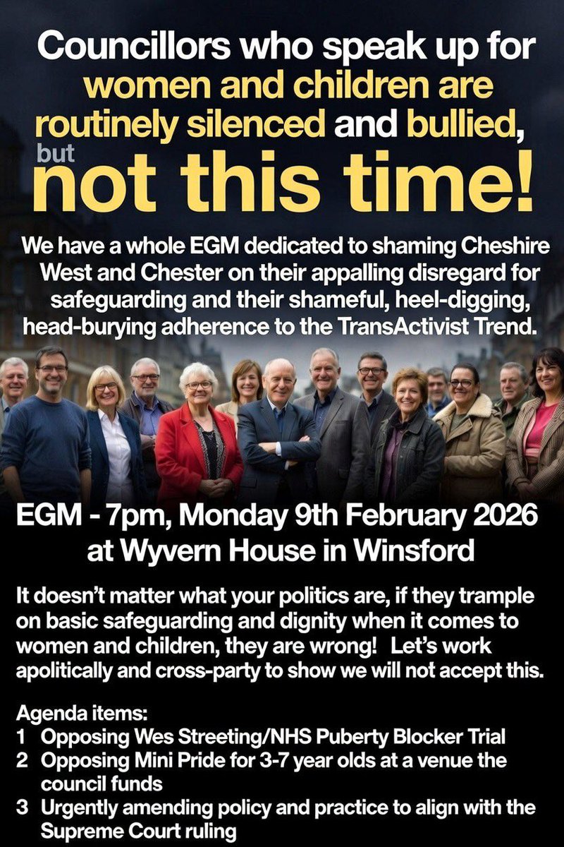 My EGM tonight of Full Council is at 7pm.  Three agenda items; all on ‘Trans’.
We’ve got a lovely public speaker team ready with a *surprise guest* amongst them!  We also have some TRA opposition to contend with.  Tune in and give us a listen 😳😣🙂

…tpublic.cheshirewestandchester.gov.uk/ieListDocument…