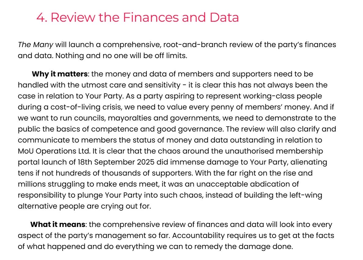 Jen4TruroAndFal's tweet image. We need a comprehensive, root-and-branch review of Your Party's finances &amp;amp; data. The Many will deliver it

Here's why 👇