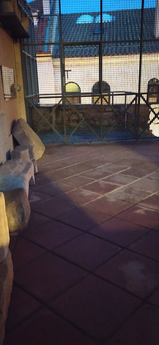 ACDPatrimonio's tweet image. Desde hace muchos años la ausencia de ¡una teja! impide que el agua recogida en el tejado acabe en el canalón.
Las consecuencias: la fachada se moja y el agua accede al aula arqueológica (incomprensiblemente cerrada) encharcando el suelo y mojando las piezas "musealizadas".