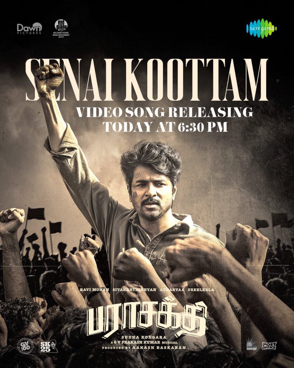 MalaysiaSKFC_'s tweet photo. The Revolt Anthem of #Parasakthi...#SenaiKoottam Video Song Drops Today 🔥

🎶 @gvprakash
🎙️ @thisisysr
✍️ #Yugabharathi https://t.co/jXbexLfWzJ